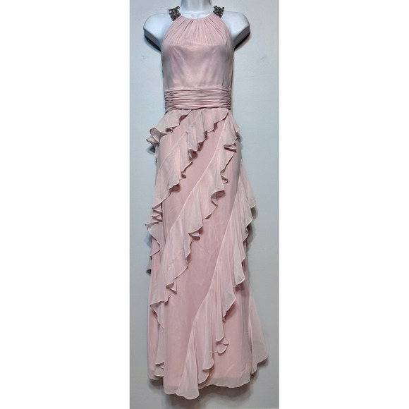 Eliza J Y2K Whimsical‎ Pink Ruffled Fairy Maxi Gown Size 10P Dreamy Prom Glamour - Picture 1 of 7